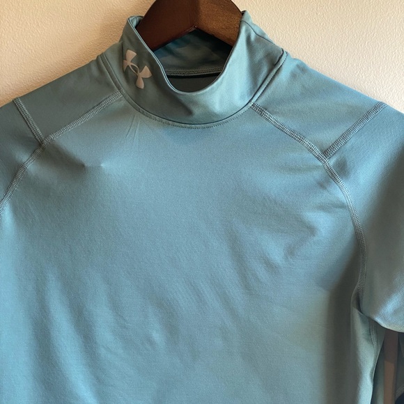 Under Armor ColdGear Authentics Mock Neck Size Small Green & Black Top/Baselayer - Picture 3 of 12